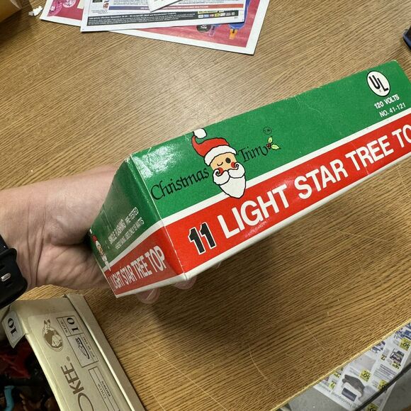 Vintage Christmas Trim Mini 11 Light Star Tree Topper Gold Tinsel With Box HLBN - Picture 3 of 5